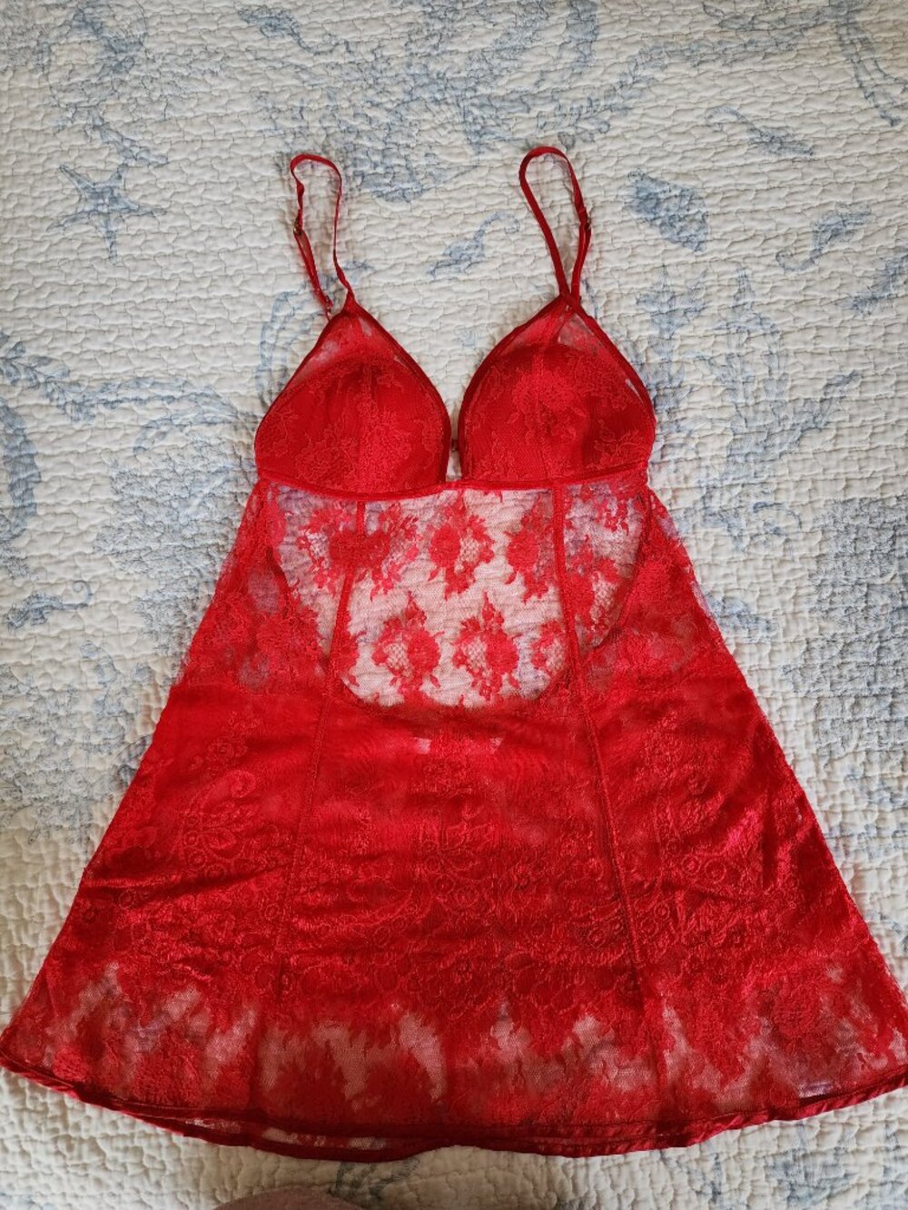 NWOT Vintage Victoria’s Secret Very Sexy Red Floral Lace Open Back Babydoll Slip